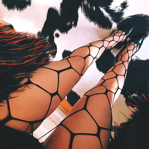 

new hollow out pantyhose female mesh black big women tights stocking slim fishnet stockings club party, Black;white