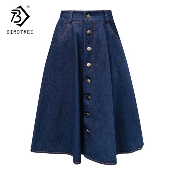 

denim women solid color long skirts fashion korean preppy style high waist female big hem casual button jean skirts b82806a y200326, Black