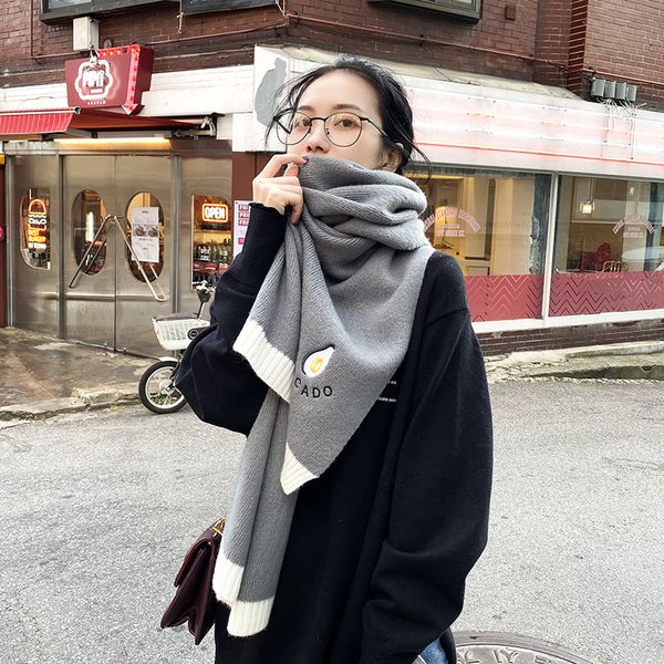 

avocado scarf women's new knitted korean version versatile thickened long student warm wool bib in autumn and winter, Blue;gray