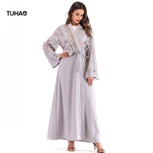 

tuhao muslim robes women flower appliques mesh patchwork thin loose casual cardigan trench coat for women maxi coat16321, Tan;black