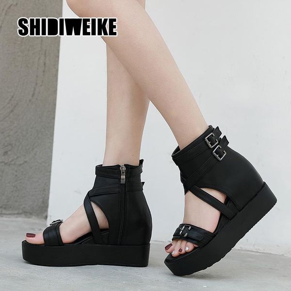 

platform sandals buckle strap cool girl side zipper shoes woman 2021 summer fashion ladies sandal female va665, Black