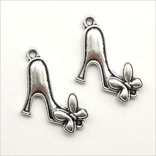

lot 100pcs bow heels alloy tibetan silver charms pendants retro jewelry making diy antique silver pendant for bracelet earrings 23*18mm, Bronze;silver