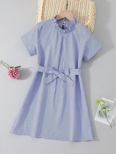 

girls striped frilled neck keyhole back belted dress she, Red;yellow
