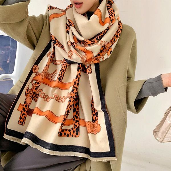 

scarves 2021 winter scarf lady leopard cashmere female warm thick fashion women double-sided blanket bandana, Blue;gray