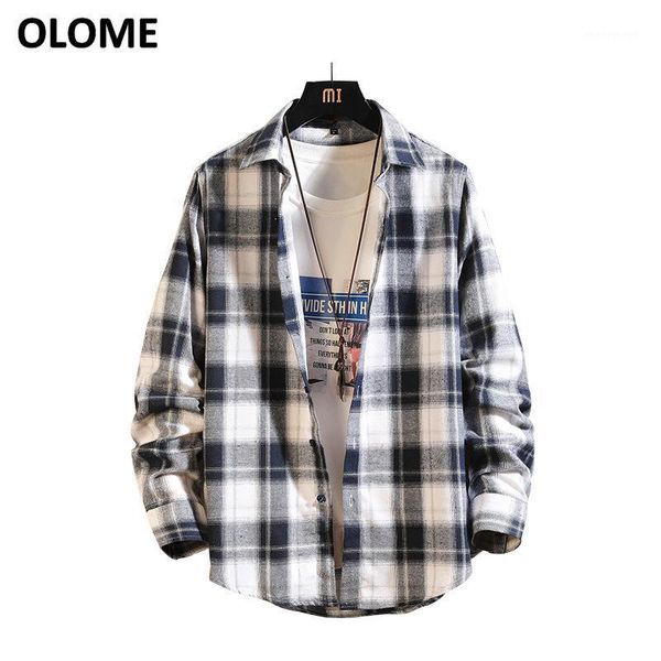 

men's casual shirts 2021 spring and autumn summer shirt jacket men's long sleeve plaid young lapel men's1, White;black