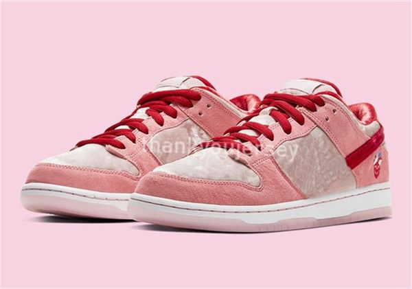 

новый 2020 дизайнеры sb dunk стрейнджлав velvet кроссовки мужчины женщины с низким день святого валентина белый розовый вскользь идущие боти