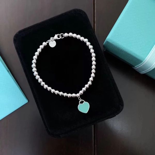 

925 sterling silver love heart bracelet ladies jewelry bracelet holiday gift blue love heart carving original logo wholesale, Black