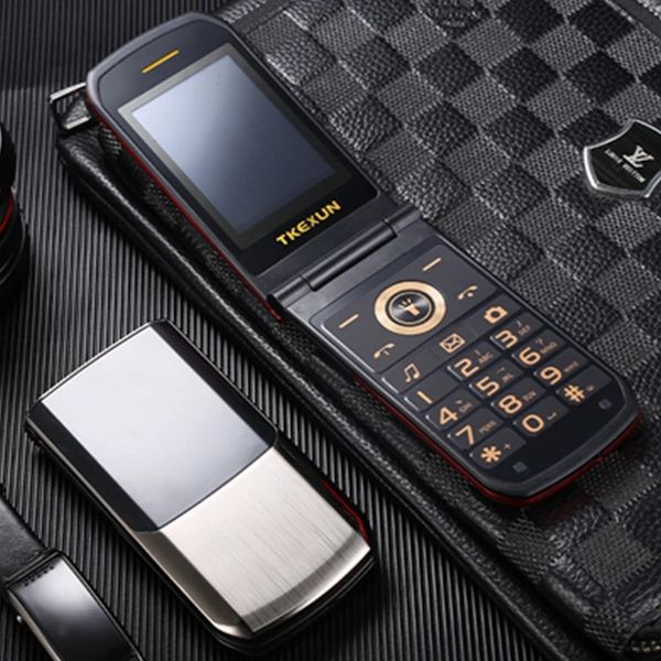 Extra Slim Original TKEXUN Old Man Flip-Handys, entsperrt, Dual-SIM-Karte, Metall-Taschenlampe, Handschrift-Bildschirm, Handy, große Schlüsselkamera, MP3-Handy