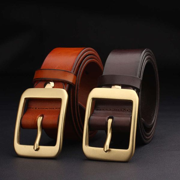 

men's pin youth pants leather copper buckle casual belt, Black;brown