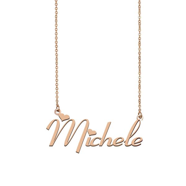 

michele name necklace custom nameplate pendant for women girls birthday gift kids friends jewelry 18k gold plated stainless steel, Silver