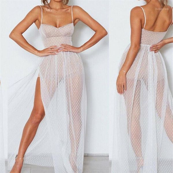 

women's swimwear summer womens boho mesh polka dots cover up dress sundress beach female strappy sheer sea side holiday1, White;black