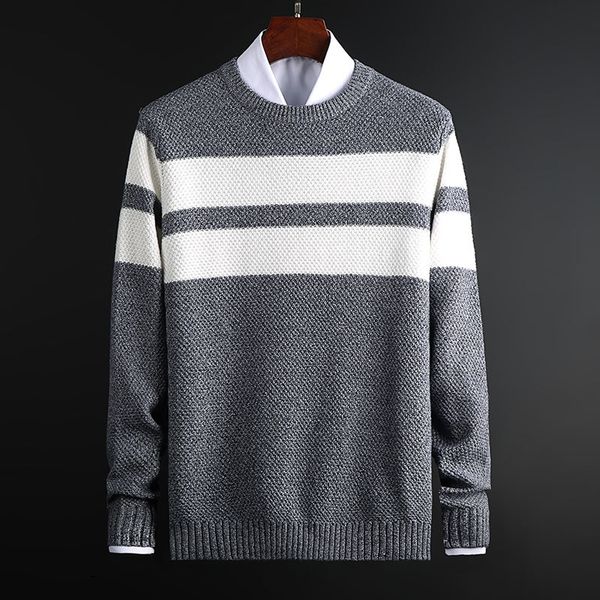 

new fashion sweater for mens pullovers o-neck slim fit jumpers knitwear striped winter korean style casual clothing men 201022, White;black