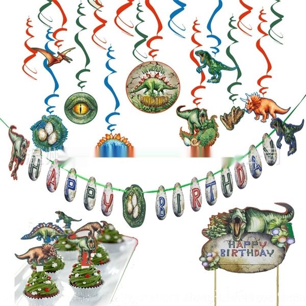

qk3n5 44-piece set cakecake party decoration spiral field banner plug-in cake hanging layout prop dinosaur set props 6cjot