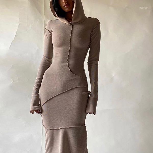 

monmoira solid hooded skinny women midi dress autumn long sleeve streetwear stretch hoodie dress female cwd1003-51, Black;gray