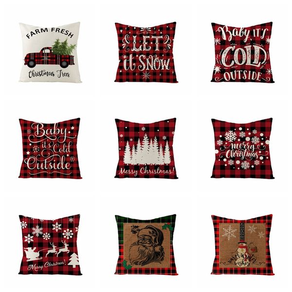 

18 inch christmas pillowcase plaid printed linen decor throw cushion cover home sofa decorative pillow case vtky2024