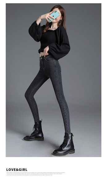 

high waist jeans women's slim and high elastic pants autumn and winter new style plush tight leggings women's leisure, Blue