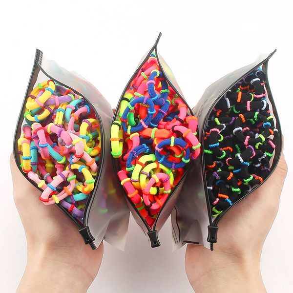 

hair accessories 50/100 pcs/bag children cute candy rainbow cartoon elasticity band girls rubber bands ring fashion, Slivery;white