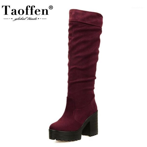 

boots taoffen women high heel thick platform knee fashion cool long winter size 34-431, Black