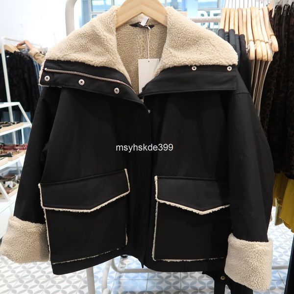 

two piece dress minority trend 20 winter clothes style lamb wool lapel large pocket thickened work versatile coat women's fashion, White