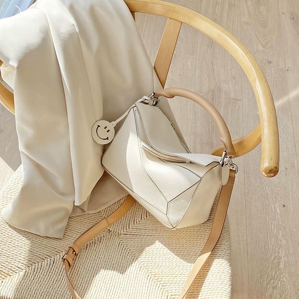 

new diamond geometric contrast handbag women's small leather splicing one shoulder messenger mini pillow bag