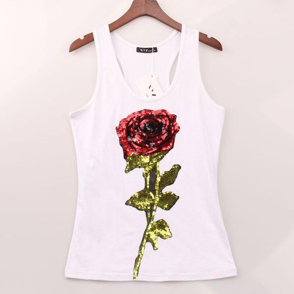 

woman summer t shirts for women's sleeveless sequined flower rose t -shirt female shirt lady harajuku t-shirts1, White