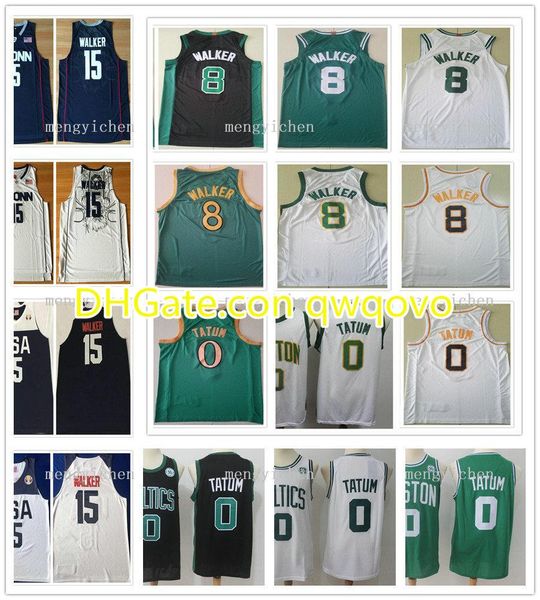 

stitched new men jayson 0 tatum 15 college kemba 8 walker jerseys basketball green black white color shirts shorts, Black;red