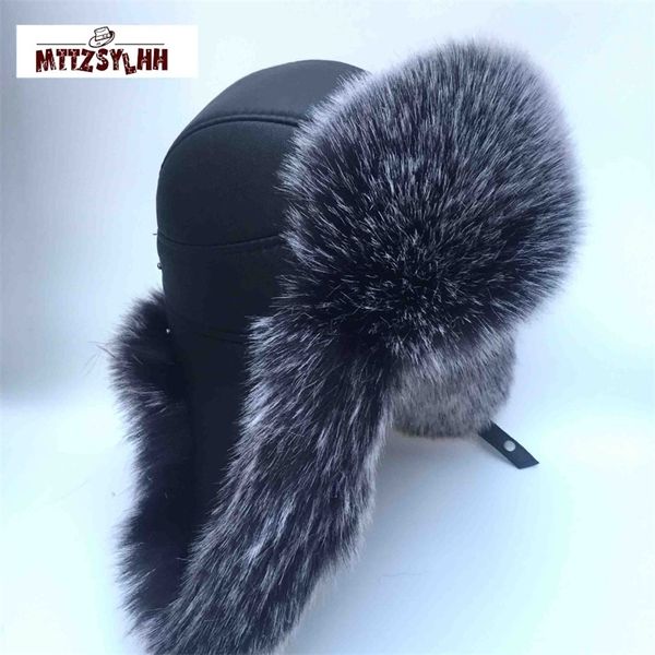

mttzsylhh men's pilot hat fox fur russian winter hat warm upscale ears bombshell artificial leather y200110, Blue;gray