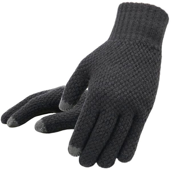 

five fingers gloves winter men knitted touch screen male mitten thicken warm wool cashmere solid business autumn, Blue;gray