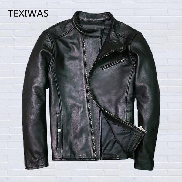

texiwas spring men's genuine leather jackets men sheepskin zip real leather jacket coat male bomber biker jacker outerwear1, Black