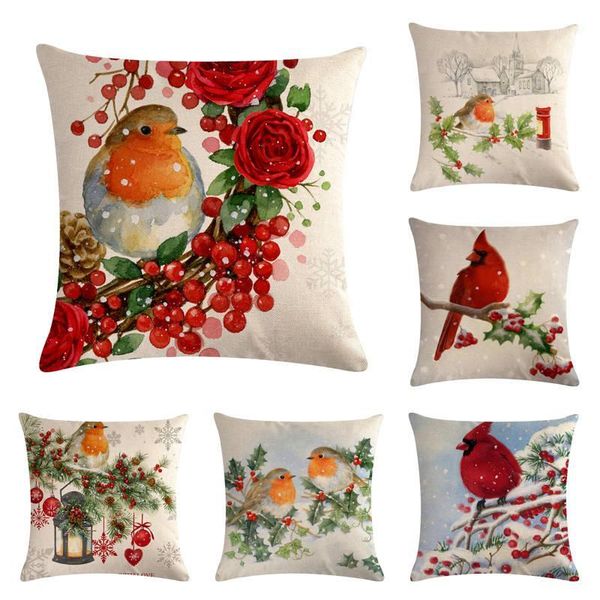 

45cm*45cm christmas bird linen/cotton pillow cover sofa pillow case car seat cushion cover decorative pillows1