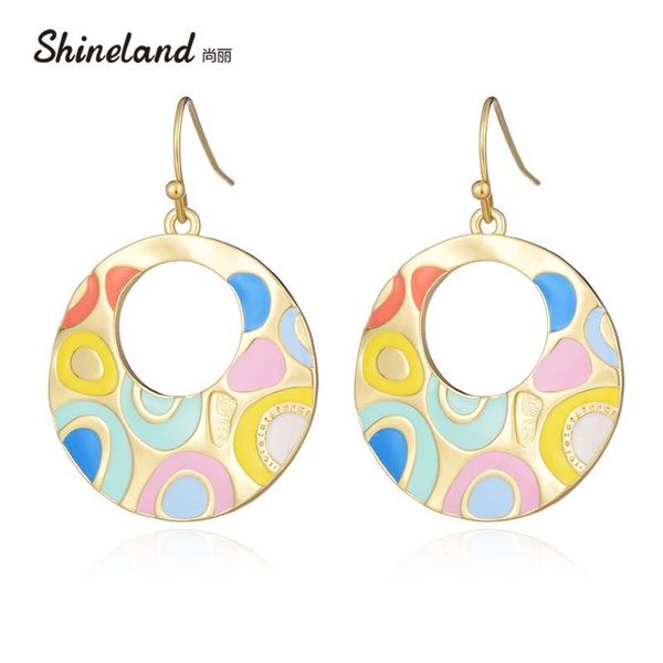 

dangle & chandelier shineland 2021 fashion women colorful enamel hollow circle earrings bohemian ethnic jewelry christmas wedding gifts, Silver