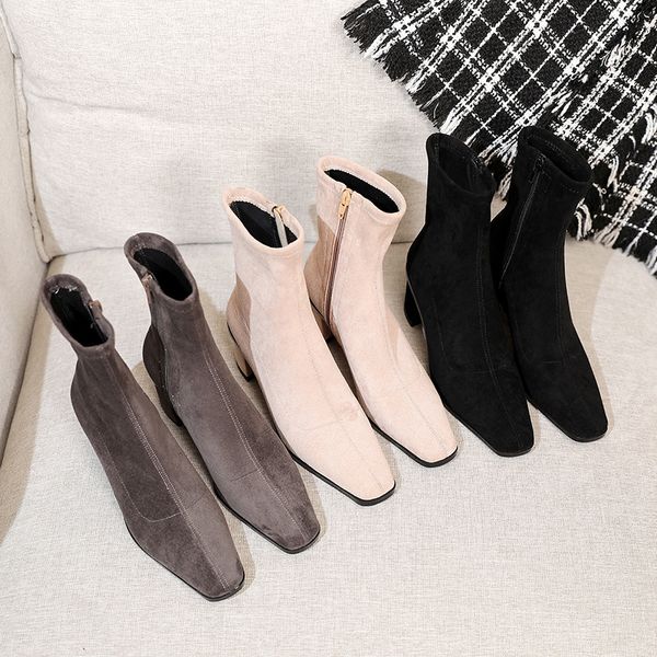 

boots women 2020 new breathable boots autumn and winter leather velvet martin socks shoes versatile elastic, Black