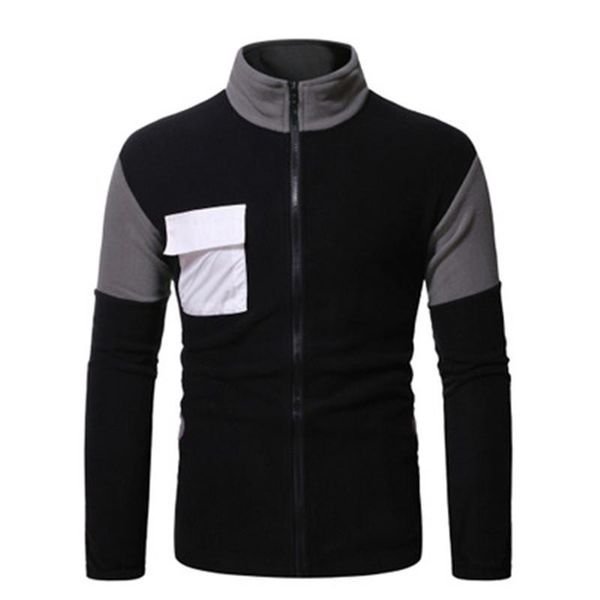 

mens patchwork long sleeve sweatshirts fashion trend stand-up collar zipper designer male new multi-pocket casual cardigan sweatshirts, Black