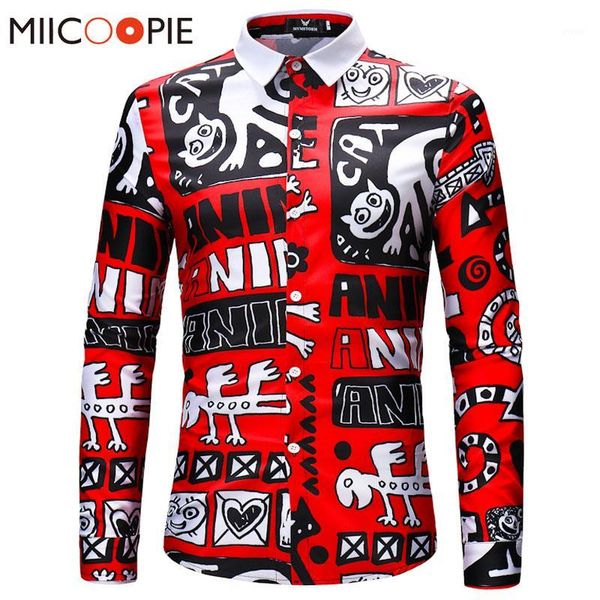 

spring trend shirts men letter monster print shirt long sleeve camisa masculina male business hawaiian long sleeve dress shirts1, White;black