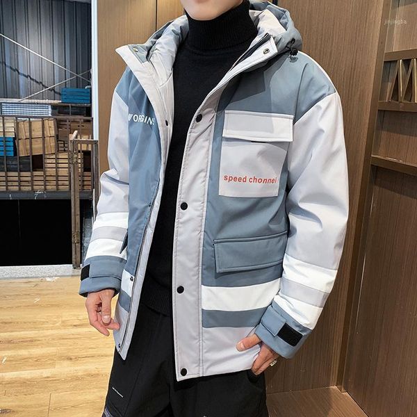 

2020 winter korean fashion patchwork multi-pockets thicken men's warm parka coat hooded windbreaker casual jackets1, Black