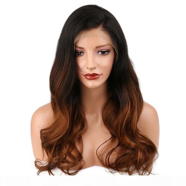 

360 full lace human hair wigs pre plucked 150% density brazilian remy hair ombre color t 1b 4 natural wave human hair wig, Black;brown