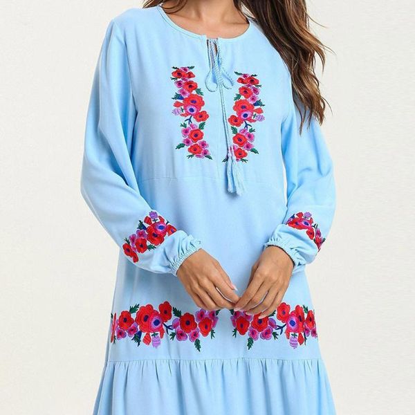 

muslim women modest maxi dress abaya turkey long robe kaftan clothing mybatua abaya printed flower jilbab islamic clothing1, Red