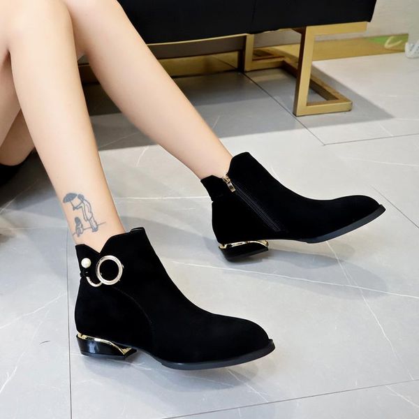 

женщины boots дамы мода zipper ботильоны student casual большой размер scrub одноместный теплый мех зима теплая обувь m50 #, Black