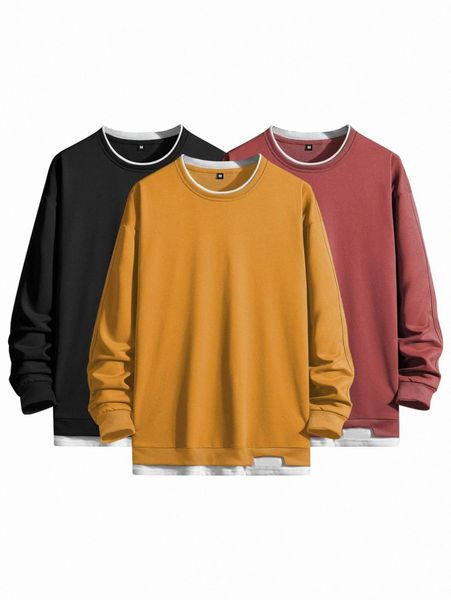 

men 3pcs contrast trim 2 in 1 sweatshirt f3y1#, Black