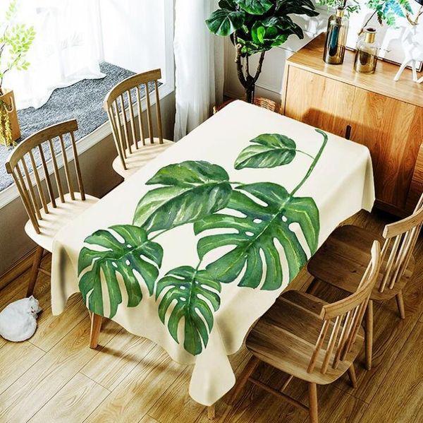 

tropical jungle palm green leaves monstera cotton linen table cover rectangular multi functional table cloth for outdoor home