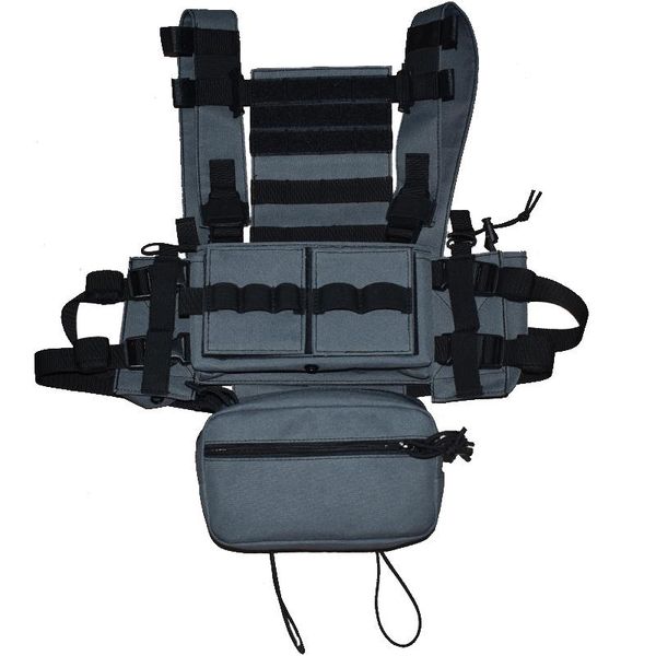 

hunting jackets 3 chest rig vest tactical with drop down pouch cordura nylon magazine paintball gear accessories, Camo;black