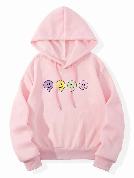 

cartoon face print drawstring thermal lined hoodie u4tt#, White;black