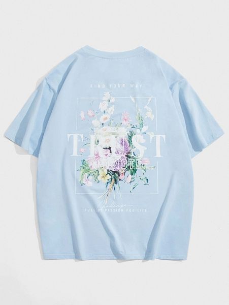 

men floral drop shoulder tee s363#, White;black