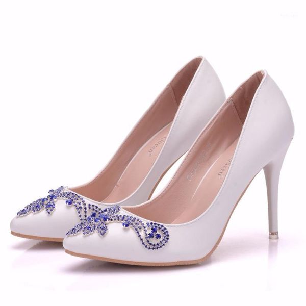 

2020 spring and summer new women's high heels white pointed rhinestone fine with banquet shoes large size wedding shoes1, Black