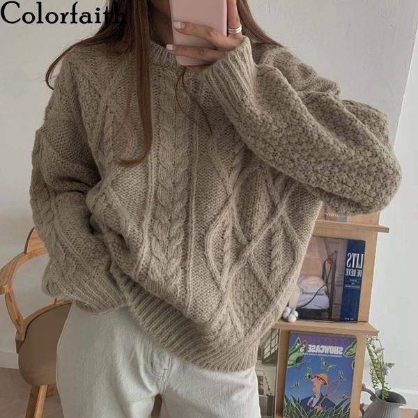 

colorfaith new autumn winter women's sweaters warm pullovers minimalist korean oversize vintage solid ladies jumpers sw8125 201023, White;black
