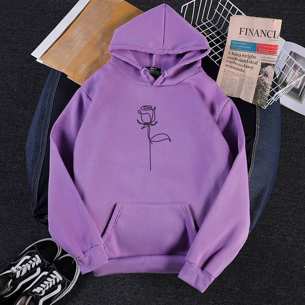 

rose printed hoodies women long sleeve casual autumn winter pullovers pockets street loose plus velvet sweatshirts