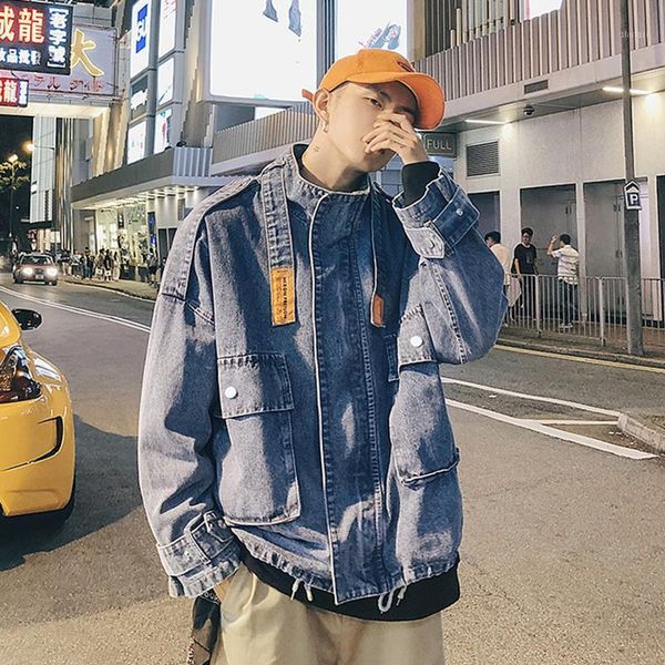 

new 2020 autumn mens denim jacket hip hop fashion loose denim jacket mens jeans outwear male cowboy coats1, Black;brown