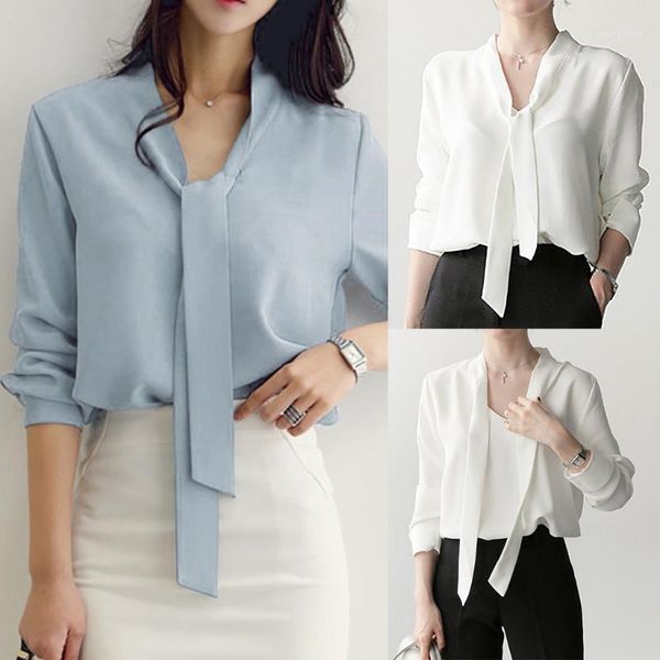 

women chiffon lacing shirts long sleeve v neck bottoming blouses elegant ladies and blouse office workwear shirt blue white1, White