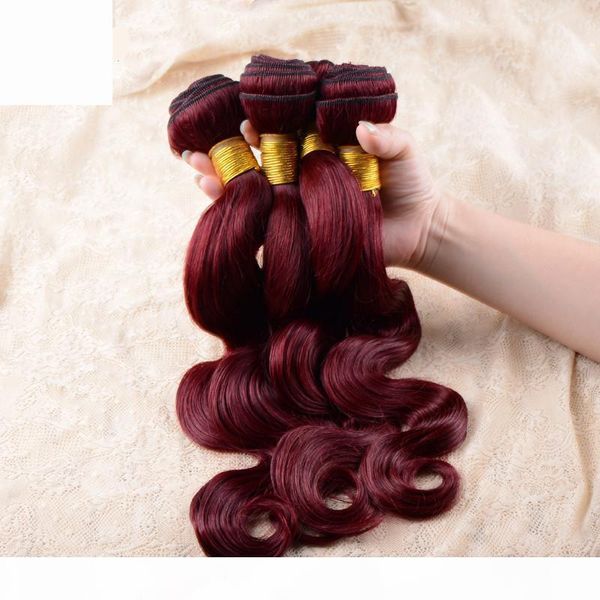 

elibess-unprocessed grade 7a brazilian virgin hair red wine burgundy 99j color body wave human hair weaves 4pcs per lot ing, Black