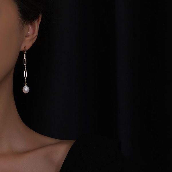 

TIMEONLY Elegant Oversized Pearl Long Earrings for Women Gold Color Hollow Chunky Link Chain Dangle Earrings Wedding Jewelry, Silver